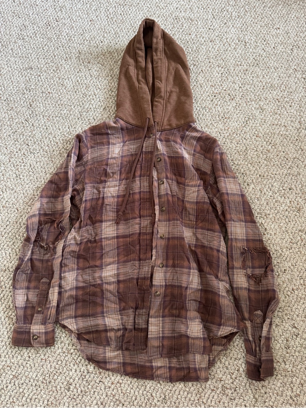 American Eagle Brown Plaid Hooded Shirt Jacket